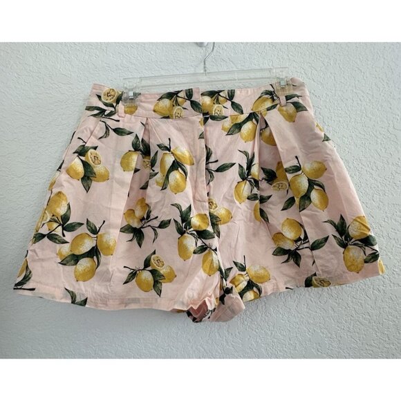 Mackensie & Me Pants - Mackenzie & Me Womens Shorts L‎ Pink 100% Cotton Lemon Print Tuscany Italy Farm